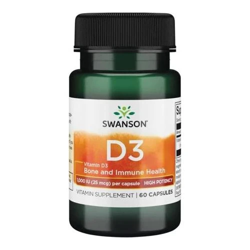 Swanson Witamina D3 1000 IU, 60 kapsułek - Uzupełnia niedobory witaminy D u osób dorosłych
