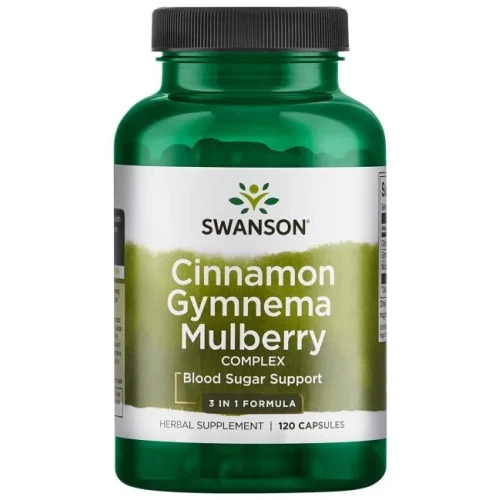 Swanson Kompleks Cynamon Gymnema i Morwa, 120 kapsułek - Kapsułki z cynamonem, gurmarem i morwą białą
