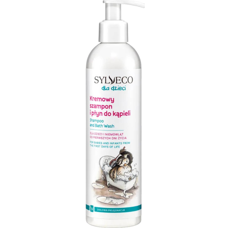 Sylveco dla dzieci, kremowy szampon i płyn do kąpieli, 300 ml - Hipoalergiczna pielęgnacja 2w1 od pierwszych dni życia