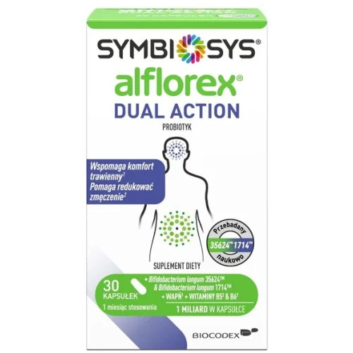 Symbiosys Alflorex Dual Action, 30 kapsułek - Probiotyk z Bifidobacterium longum, wapniem i witaminami B5 i B6