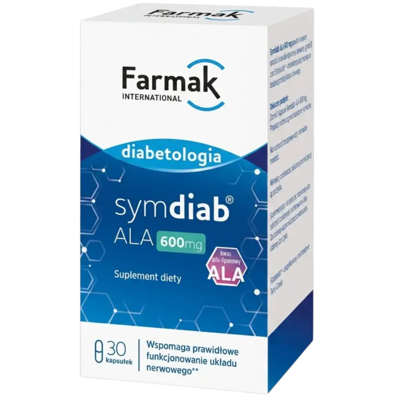 Symdiab ALA 600 mg, 30 kapsułek - Z kwasem alfa-liponowym i aktywnym kwasem foliowym