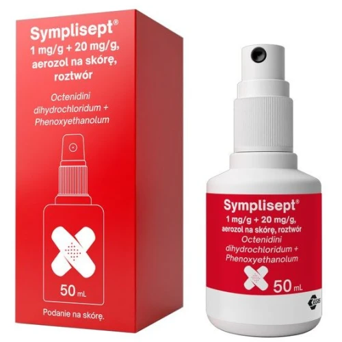 Symplisept, 1 mg/g + 20 mg/g, aerozol na skórę, 50 ml - Do dezynfekcji ran i skóry