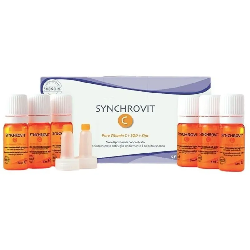 Synchroline Synchrovit® C Skoncentrowane serum liposomowe - Witamina C 10% + SOD + Cynk, 6 x 5 ml - Na przebarwienia, zmarszczki i oznaki starzenia skóry