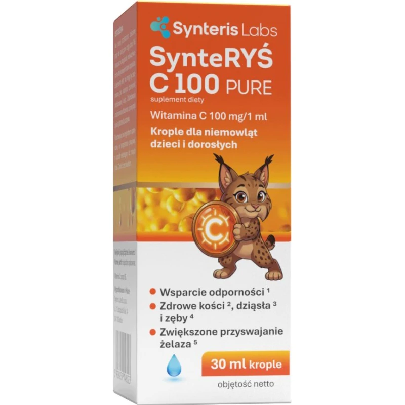 SynteRyś C 100 Pure Witamina C,  krople 30 ml - Dla niemowląt od 1. miesiąca, dzieci i dorosłych