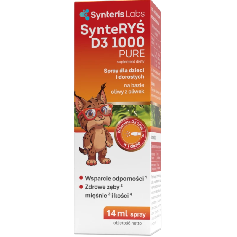 SynteRyś D3 1000 Pure Witamina D3, spray 14 ml - Wygodny spray z D3 dla dzieci i dorosłych 