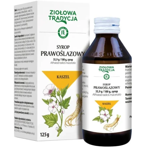 Ziołowa Tradycja, syrop prawoślazowy 125 g - Na podrażnione błony śluzowe górnych dróg oddechowych