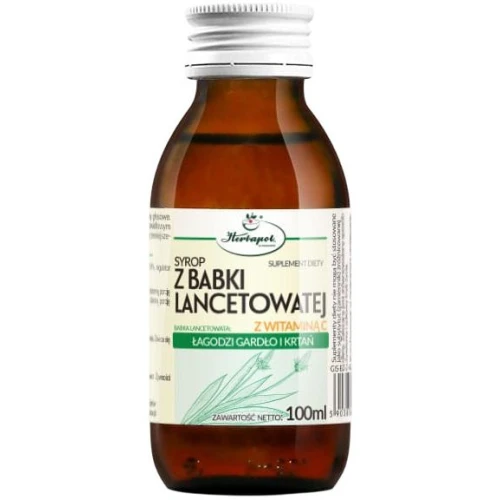 Herbapol Syrop z Babki lancetowej z witaminą C, smak pomarańczowy, 100 ml - Łagodzi kaszel i podrażnienione gardło i krtań