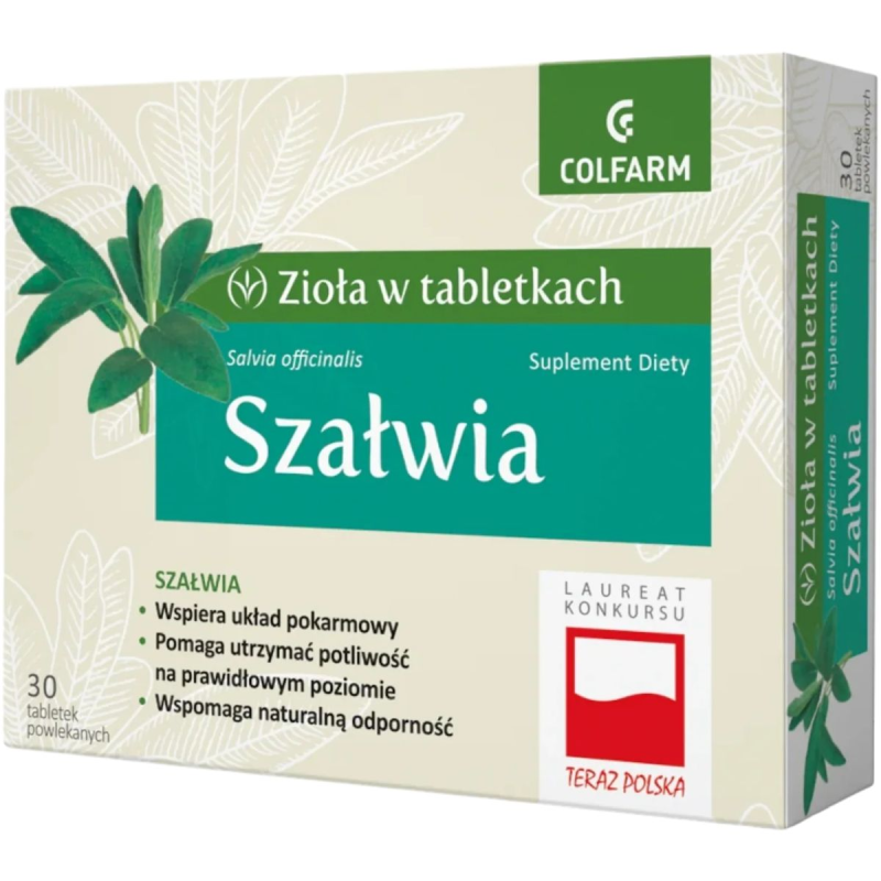 Colfarm Szałwia, 30 tabletek powlekanych - Wspiera zdrowie układu pokarmowego