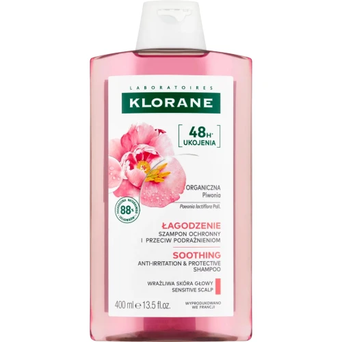 Klorane Piwonia, szampon przeciw podrażnieniom, 400 ml - Do wszystkich rodzajów włosów oczyszcza, chroni i łagodzi wrażliwą skórę głowy