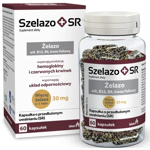 Szelazo + SR, 60 kapsułek - Z żelazem pomaga w prawidłowej produkcji czerwonych krwinek i hemoglobiny
