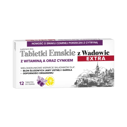 Tabletki Emskie Z Wadowic Extra z witaminą A oraz cynkiem, 12 tabletek - Tabletki do ssania ze składnikami wspierającymi odporność