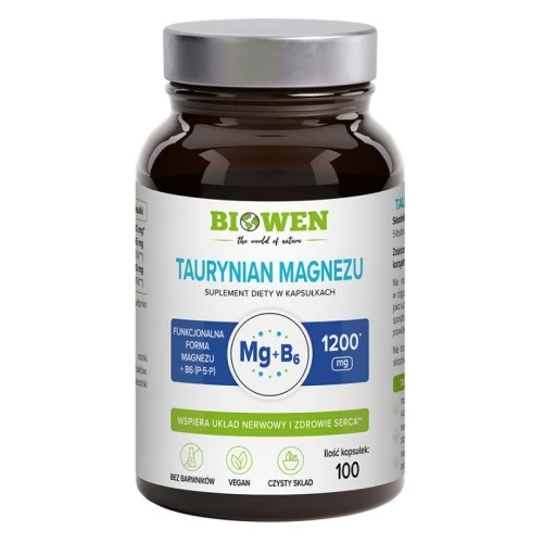 Biowen Taurynian Magnezu 600 mg, 100 kapsułek - Uzupełnienie magnezu i witaminy B6 w diecie