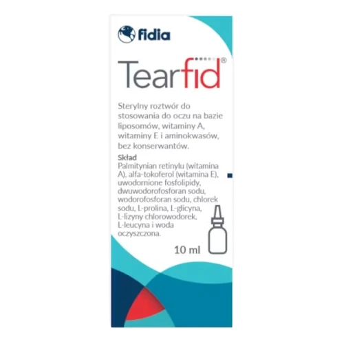 Tearfid Krople do oczu, roztwór, 10 ml - Bez konserwantów, zawierający liposomy, witaminy A i E oraz aminokwasy