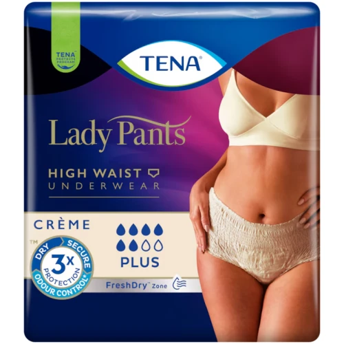 Tena Lady Pants Plus Creme M, Majtki chłonne 30 sztuk - Eleganckie majtki damskie z wysokim stanem i potrójną ochroną 
