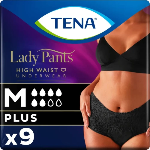 Tena Lady Pants Black Plus Majtki chłonne z wysokim stanem M, 9 sztuk - Majtki chłonne damskie na średnie nietrzymanie moczu