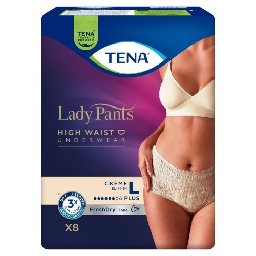 Tena Lady Pants Plus Creme L Majtki chłonne, 8 sztuk - Bielizna chłonna na średnie nietrzymanie moczu
