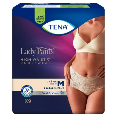 Tena Lady Pants Plus Creme M Majtki chłonne, 9 sztuk - Dyskretna ochrona i komfort przy nietrzymaniu moczu