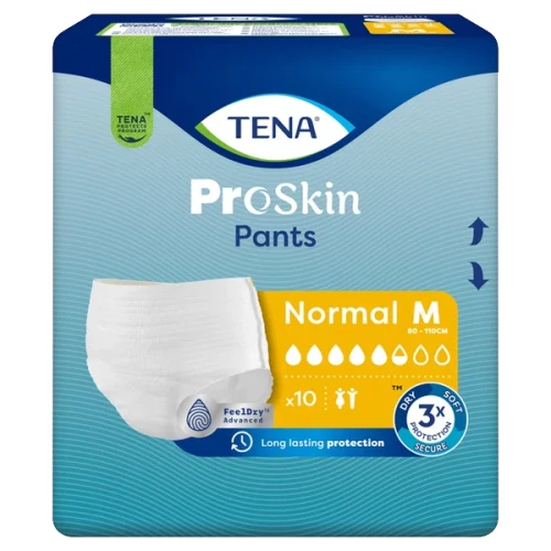 Tena Pants ProSkin Normal M Majtki chłonne, 10 sztuk - Długotrwała ochrona w średnim i ciężkim stopniu nietrzymania moczu