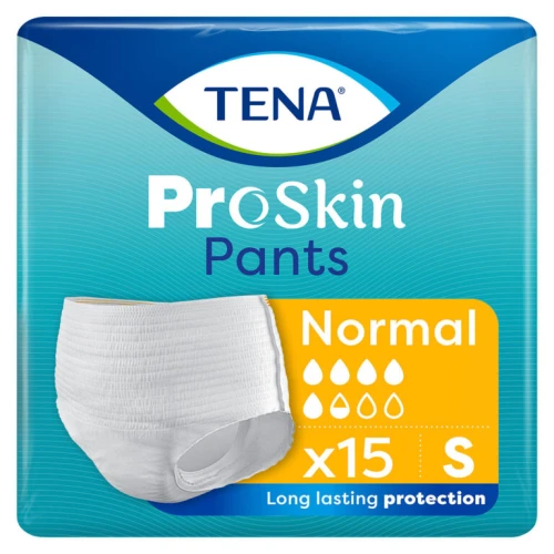 Tena Pants ProSkin Normal S Majtki chłonne, 15 sztuk - Długotrwała ochrona w średnim i ciężkim stopniu nietrzymania moczu, jak zwykła bielizna