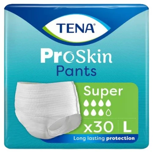 Tena Pants ProSkin Super L Majtki chłonne, 30 sztuk - Długotrwała ochrona w średnim i ciężkim stopniu nietrzymania moczu