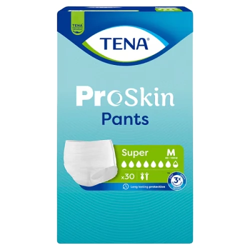 Tena Pants ProSkin Super M Majtki chłonne, 30 sztuk - Trwała ochrona przy średnim i ciężkim nietrzymaniu moczu, z wygodą porównywalną do zwykłej bielizny
