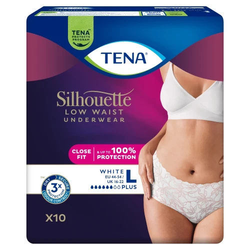 Tena Silhouette  z niskim stanem White Plus L, 10 sztuk - Jednorazowa bielizna na nietrzymanie moczu
