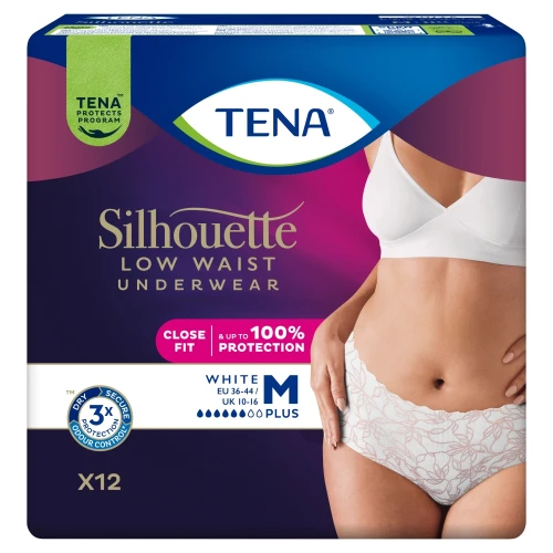 Tena Silhouette z niskim stanem White Plus M, 12 sztuk - Jednorazowa bielizna na nietrzymanie moczu dla kobiet