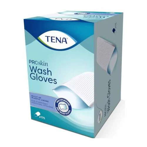 Tena Wash Glove Myjki z nieprzemakalną warstwą foliową, 175 sztuk - Wygodna rękawica do codziennego mycia ciała bez spłukiwania