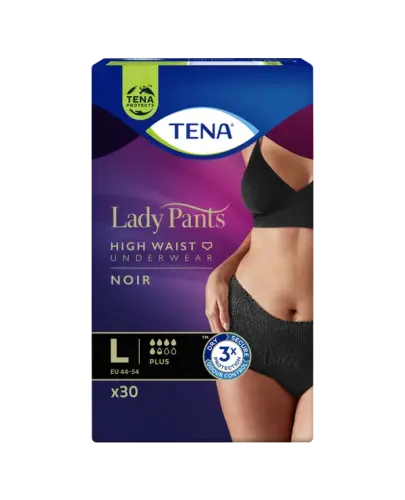 Tena Lady Pants Plus Noir L Majtki chłonne, 30 sztuk - Bielizna stworzona z myślą o nietrzymaniu moczu