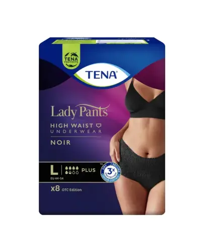 Tena Lady Pants Plus Noir L Majtki chłonne OTC Edition, 8 sztuk - Bielizna stworzona z myślą o nietrzymaniu moczu