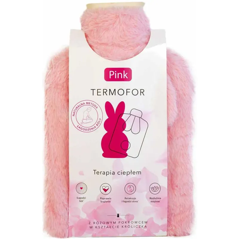 Pink Termofor Pluszak Różowy, 1 sztuka - Z miękkim, szarym pokrowcu w kształcie króliczka