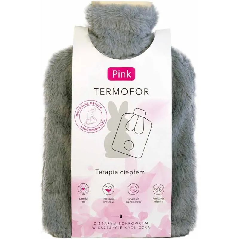 Pink Termofor Pluszak Szary, 1 sztuka - Z miękkim, szarym pokrowcu w kształcie króliczka