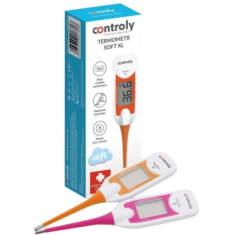 Controly Termometr Elektroniczny Soft XL, 1 sztuka - Z elastyczną końcówką i dużym wyświetlaczem