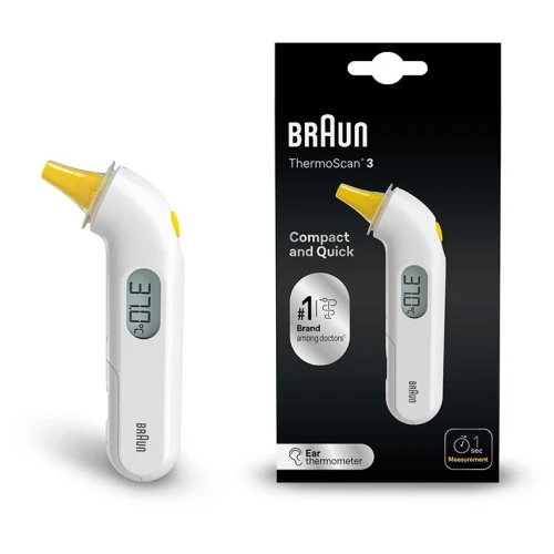 Braun ThermoScan 3 IRT3030, termometr elektroniczny do ucha, 1 sztuka - Do pomiaru temperatury ciała niemowląt