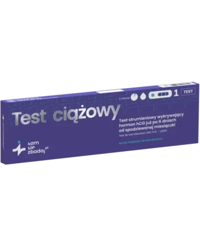 Test ciążowy strumieniowy, 1 sztuka - Test wykrywa podwyższone stężenie hormonu hCG już od 6 dnia