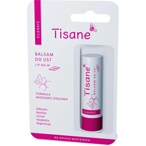 Tisane Classic balsam do ust, pomadka  4,3 g - Ziołowo-miodowa formuła odżywia, nawilża, chroni, wygładza i regeneruje