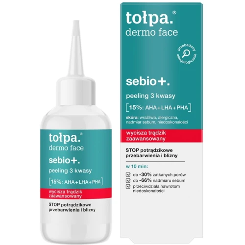 Tołpa Dermo Face Sebio+ Peeling 3 Kwasy, 50 ml - Na trądzik, przebarwienia i zaskórniki do skóry wrażliwej