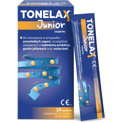 Tonelax Junior, 10 saszetek - Na zaparcia oraz towarzyszące im wzdęcia dla dzieci od 1. roku życia