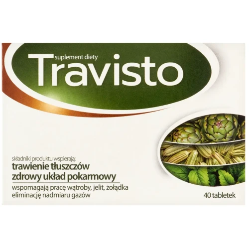 Travisto, 40 tabletek - Ze składnikami wspierającymi  trawienie tłuszczów oraz pracę wątroby, żołądka i jelit