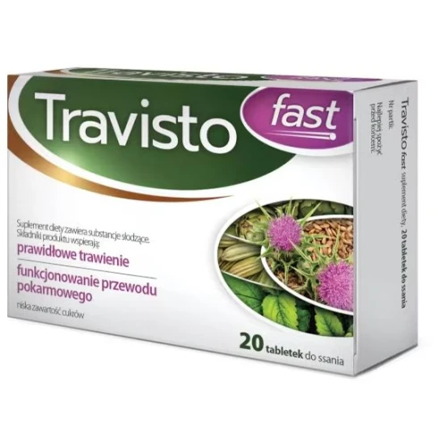 Travisto Fast, 20 tabletek do ssania - Z ekstraktami roślinnymi wspierającymi trawienie i komfort jelit