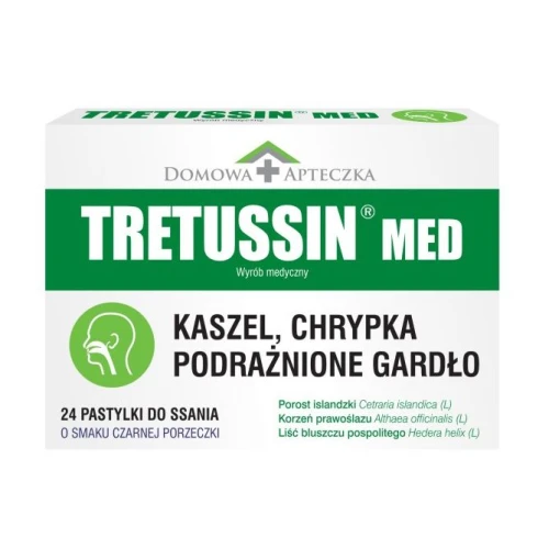 Tretussin Med, 24 pastylki do ssania - Z porostem islandzkim i prawoślazem na kaszel i chrypkę