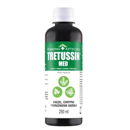 Tretussin Med Syrop, 250 ml - Z porostem islandzkim, prawoślazem i bluszczem na suchy kaszel i podrażnione gardło