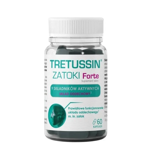Tretussin Zatoki Forte, 60 kapsułek - Ekstrakty roślinne, witaminy i bromelaina dla zatok i odporności