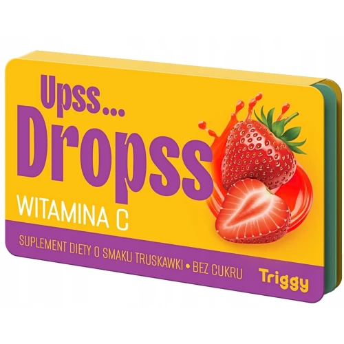 Triggy Upss Dropss Witamina C bez cukru, smak truskawkowy, 15 pastylek do ssania - Uzupełniania dietę w witaminę C