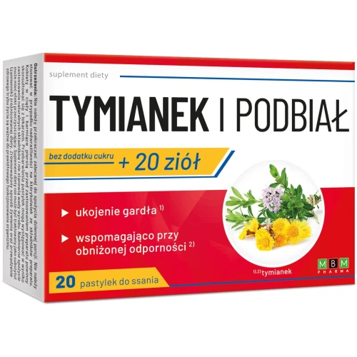 Tymianek i Podbiał + 20 ziół, 20 pastylek do ssania - Tabletki na gardło