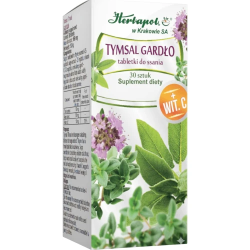 Tymsal Gardło, 30 tabletek do ssania - Szałwia i tymianek łagodzą podrażnienia gardła i krtani