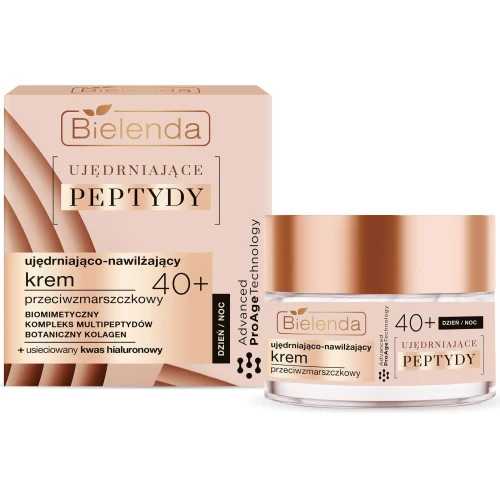 Bielenda Ujędrniające Peptydy 40+ Ujędrniająco-nawilżający krem przeciwzmarszczkowy, 50 ml - Z peptydami i kwasem hialuronowym