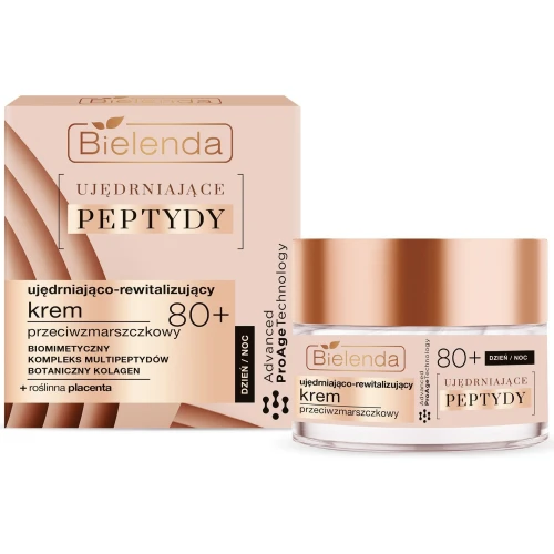Bielenda Ujędrniające Peptydy 80+ Ujędrniająco-rewitalizujący krem przeciwzmarszczkowy, 50 ml - Z multipeptydami, botanicznym kolagenem i roślinną placentą