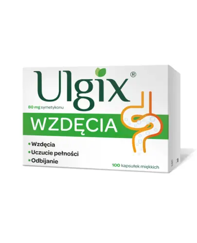 Ulgix Wzdęcia 80 mg, kapsułki miękkie, 100 sztuk - Kapsułki z symetykonem, który łagodzi objawy związane z nagromadzeniem gazów w żołądku i jelitach