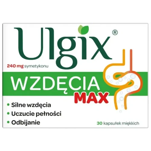 Ulgix Wzdęcia Max 240 mg, 30 kapsułek miękkich - Usprawnia usuwanie nadmiaru nagromadzonych gazów w przewodzie pokarmowym